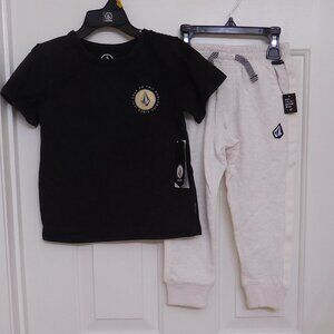 NWT 2pc Volcom Black True To This Shirt & Beige Joggers Set sz 4t
